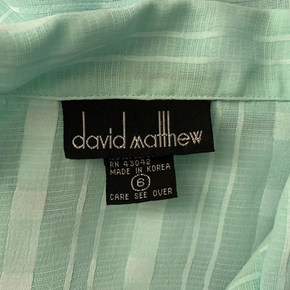 Vintage Button Up Pleated Blouse 6 Blue Striped Slightly Sheer Short Sleeve - Picture 6 of 6